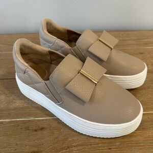 Joy Mangano Joy Luxe Slip-On Genuine Leather Bow Sneaker w/Orthotic Insole NWOT